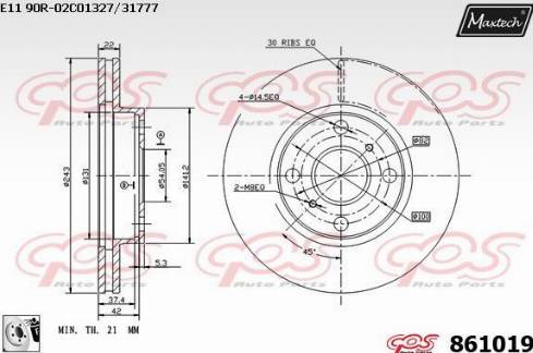 Maxtech 861019.0080 - Гальмівний диск autocars.com.ua