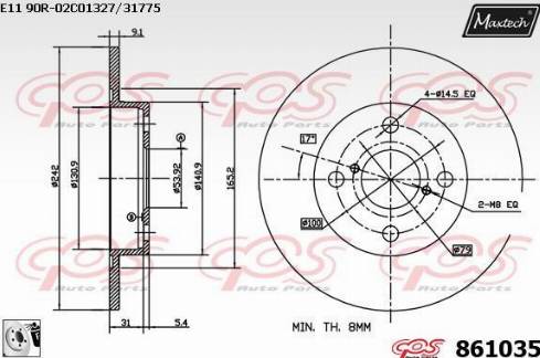 Maxtech 861035.0080 - Гальмівний диск autocars.com.ua