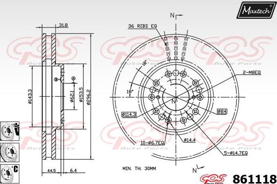 Maxtech 861036 - Гальмівний диск autocars.com.ua