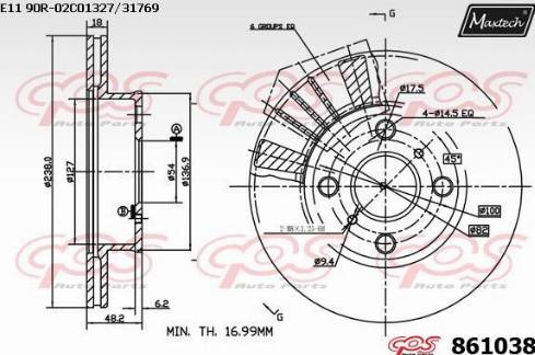 Maxtech 861038.0000 - Гальмівний диск autocars.com.ua