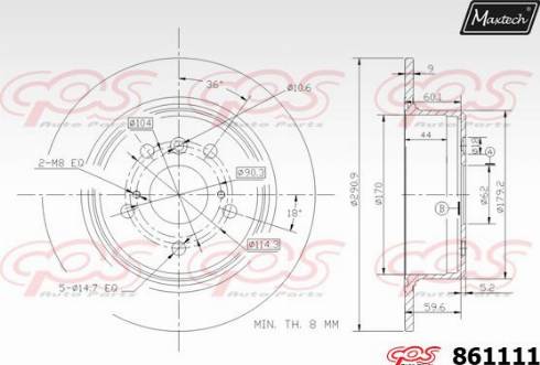 Maxtech 861111.0000 - Гальмівний диск autocars.com.ua