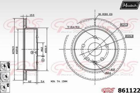 Maxtech 861122.6980 - Гальмівний диск autocars.com.ua