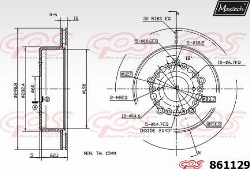 Maxtech 861129.0000 - Гальмівний диск autocars.com.ua