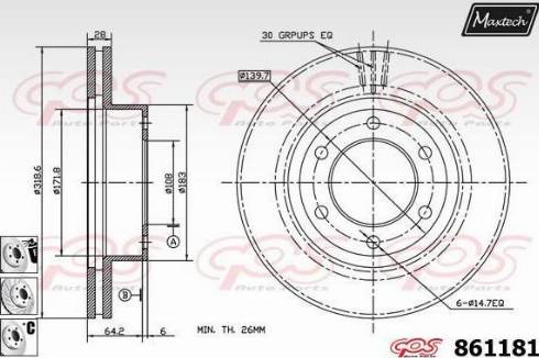 Maxtech 861181.6880 - Гальмівний диск autocars.com.ua