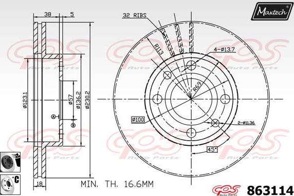 Maxtech 861264 - Гальмівний диск autocars.com.ua