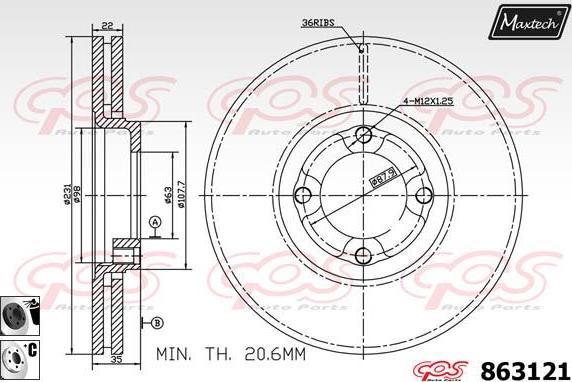 Maxtech 861265 - Гальмівний диск autocars.com.ua