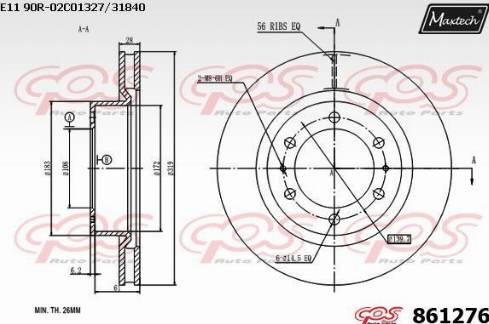 Maxtech 861276.0000 - Гальмівний диск autocars.com.ua