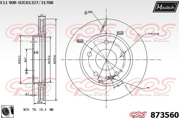 Maxtech 861276 - Гальмівний диск autocars.com.ua