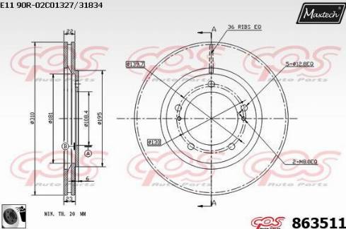 Maxtech 863511.0060 - Гальмівний диск autocars.com.ua