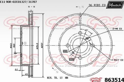 Maxtech 863514.0000 - Гальмівний диск autocars.com.ua