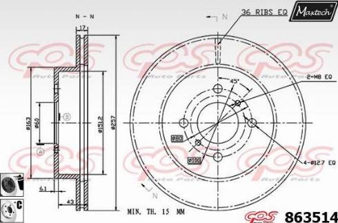 Maxtech 863514.6060 - Гальмівний диск autocars.com.ua