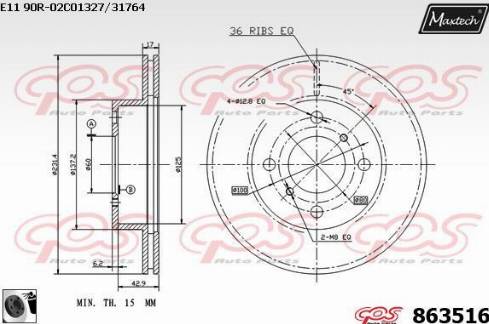 Maxtech 863516.0060 - Гальмівний диск autocars.com.ua