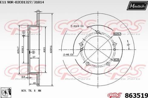 Maxtech 863519.0080 - Гальмівний диск autocars.com.ua