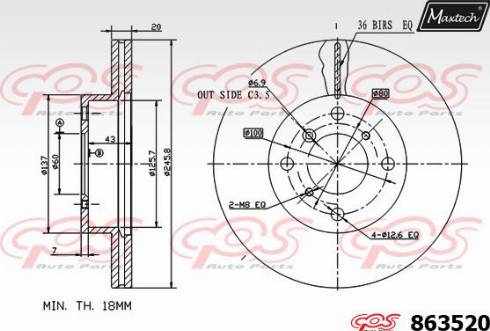 Maxtech 863520.0000 - Гальмівний диск autocars.com.ua