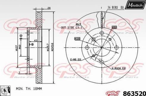 Maxtech 863520.0080 - Гальмівний диск autocars.com.ua