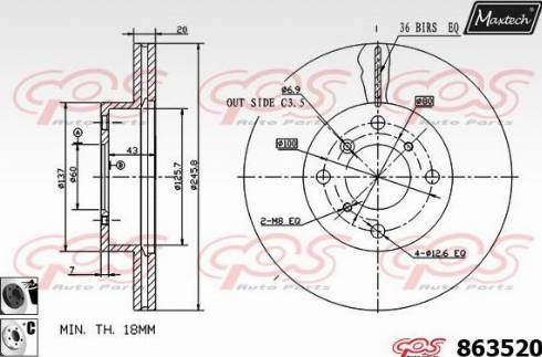 Maxtech 863520.6060 - Гальмівний диск autocars.com.ua