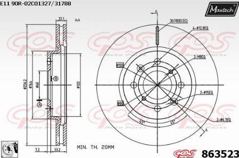 Maxtech 863523.0080 - Гальмівний диск autocars.com.ua