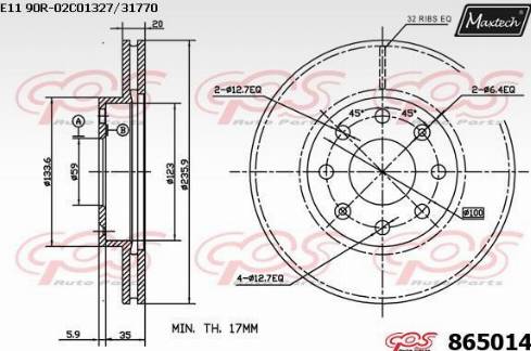 Maxtech 865014.0000 - Гальмівний диск autocars.com.ua