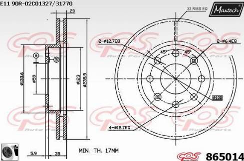 Maxtech 865014.0060 - Гальмівний диск autocars.com.ua