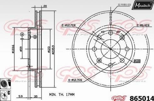 Maxtech 865014.6060 - Гальмівний диск autocars.com.ua