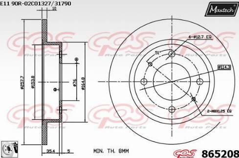 Maxtech 865208.0080 - Гальмівний диск autocars.com.ua