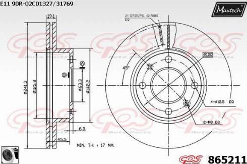 Maxtech 865211.0060 - Гальмівний диск autocars.com.ua