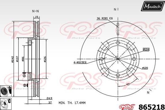 Maxtech 865234 - Гальмівний диск autocars.com.ua