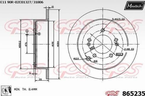 Maxtech 865235.0080 - Гальмівний диск autocars.com.ua