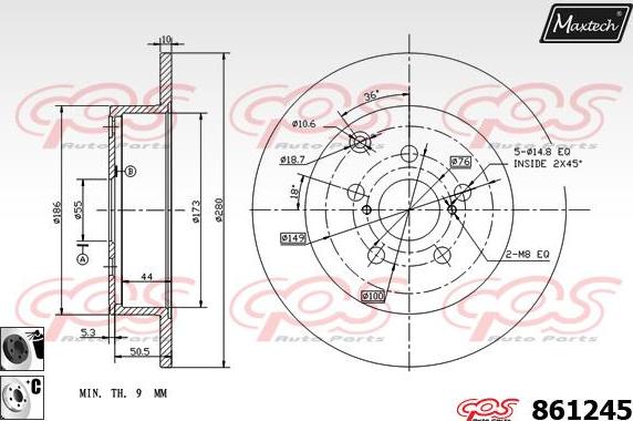 Maxtech 865259 - Гальмівний диск autocars.com.ua