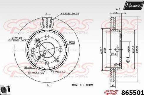 Maxtech 865501.0060 - Гальмівний диск autocars.com.ua