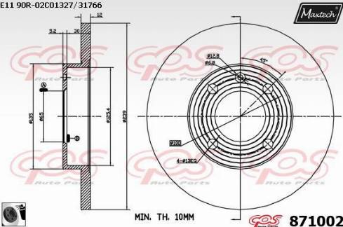 Maxtech 871002.0060 - Гальмівний диск autocars.com.ua