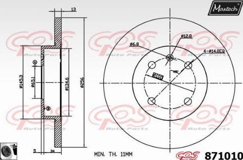 Maxtech 871010.0060 - Гальмівний диск autocars.com.ua