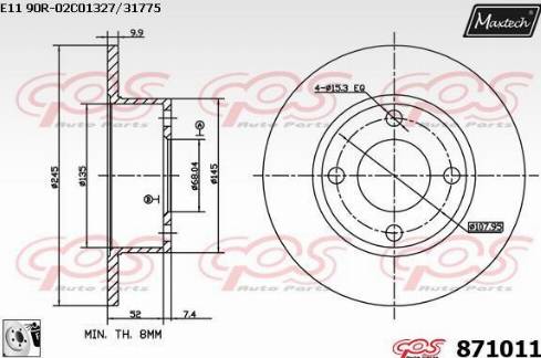 Maxtech 871011.0080 - Гальмівний диск autocars.com.ua