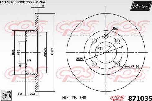 Maxtech 871035.0080 - Гальмівний диск autocars.com.ua