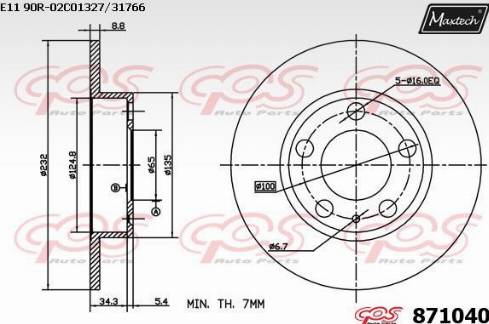 Maxtech 871040.0000 - Гальмівний диск autocars.com.ua