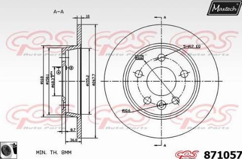 Maxtech 871057.0060 - Гальмівний диск autocars.com.ua