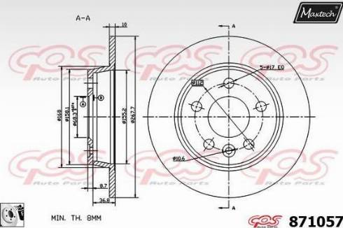 Maxtech 871057.0080 - Гальмівний диск autocars.com.ua