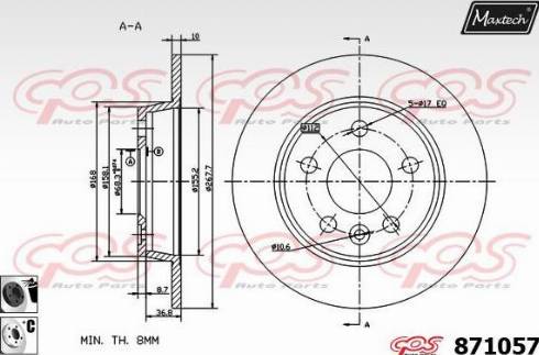 Maxtech 871057.6060 - Гальмівний диск autocars.com.ua