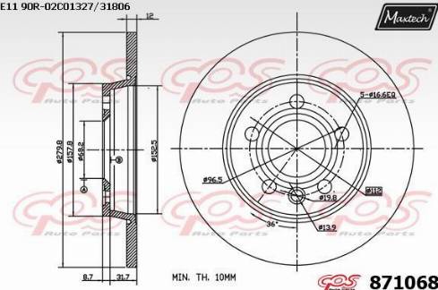 Maxtech 871068.0000 - Гальмівний диск autocars.com.ua