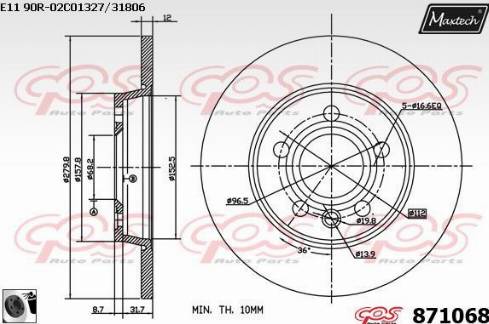 Maxtech 871068.0060 - Гальмівний диск autocars.com.ua