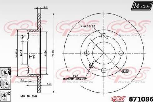 Maxtech 871086.6880 - Гальмівний диск autocars.com.ua