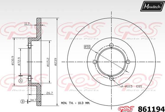 Maxtech 871095 - Гальмівний диск autocars.com.ua