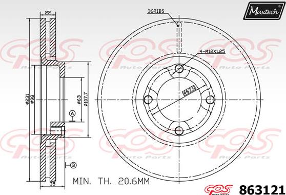 Maxtech 871099 - Гальмівний диск autocars.com.ua