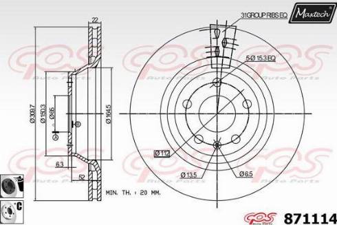 Maxtech 871114.6060 - Гальмівний диск autocars.com.ua