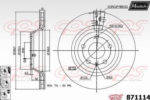 Maxtech 871114.6880 - Гальмівний диск autocars.com.ua