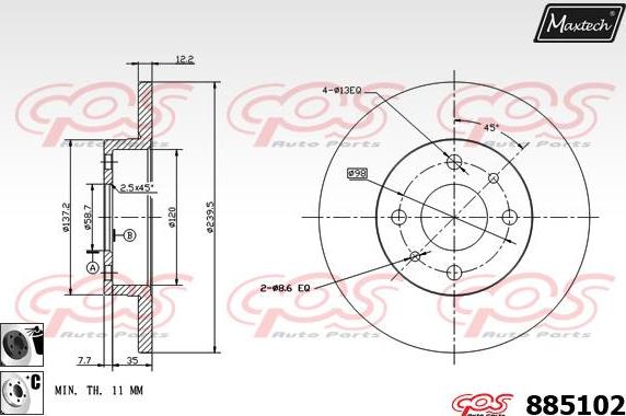 Maxtech 871128 - Тормозной диск autodnr.net