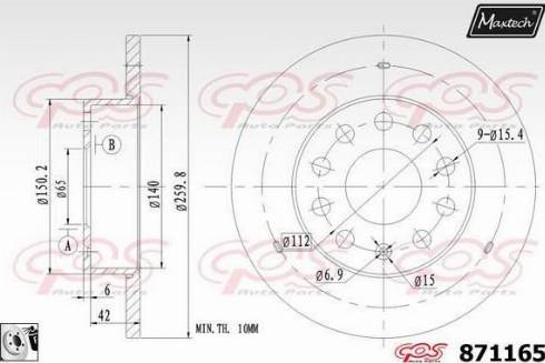 Maxtech 871165.0080 - Гальмівний диск autocars.com.ua