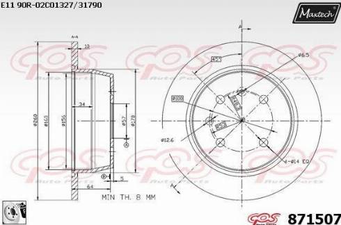 Maxtech 871507.0080 - Гальмівний диск autocars.com.ua