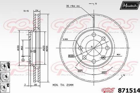 Maxtech 871514.6880 - Гальмівний диск autocars.com.ua