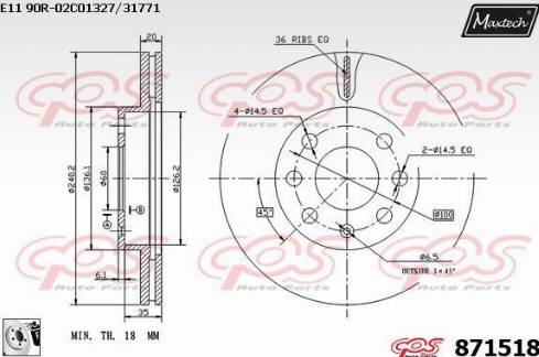 Maxtech 871518.0080 - Гальмівний диск autocars.com.ua